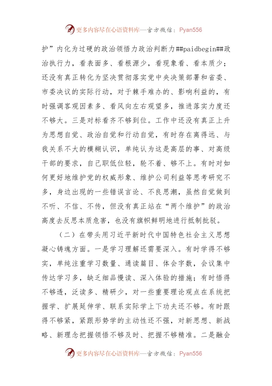 国企党委委员2022年度民主生活会个人对照检查材料.docx_第2页