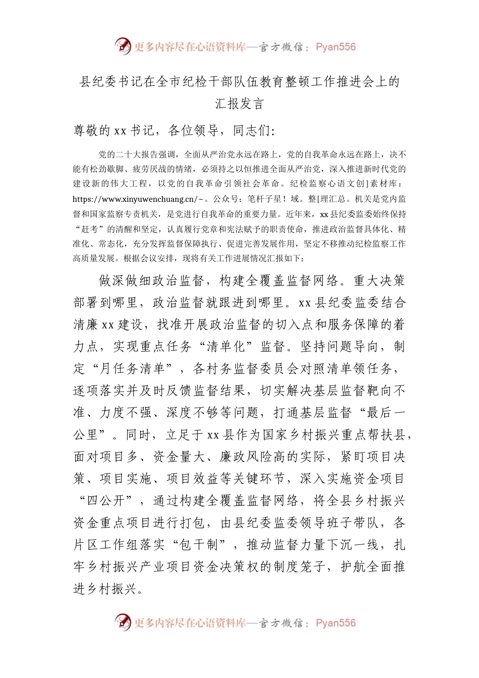 县纪委书记在全市纪检监察干部队伍教育整顿工作推进会上的汇报发言.docx_第1页