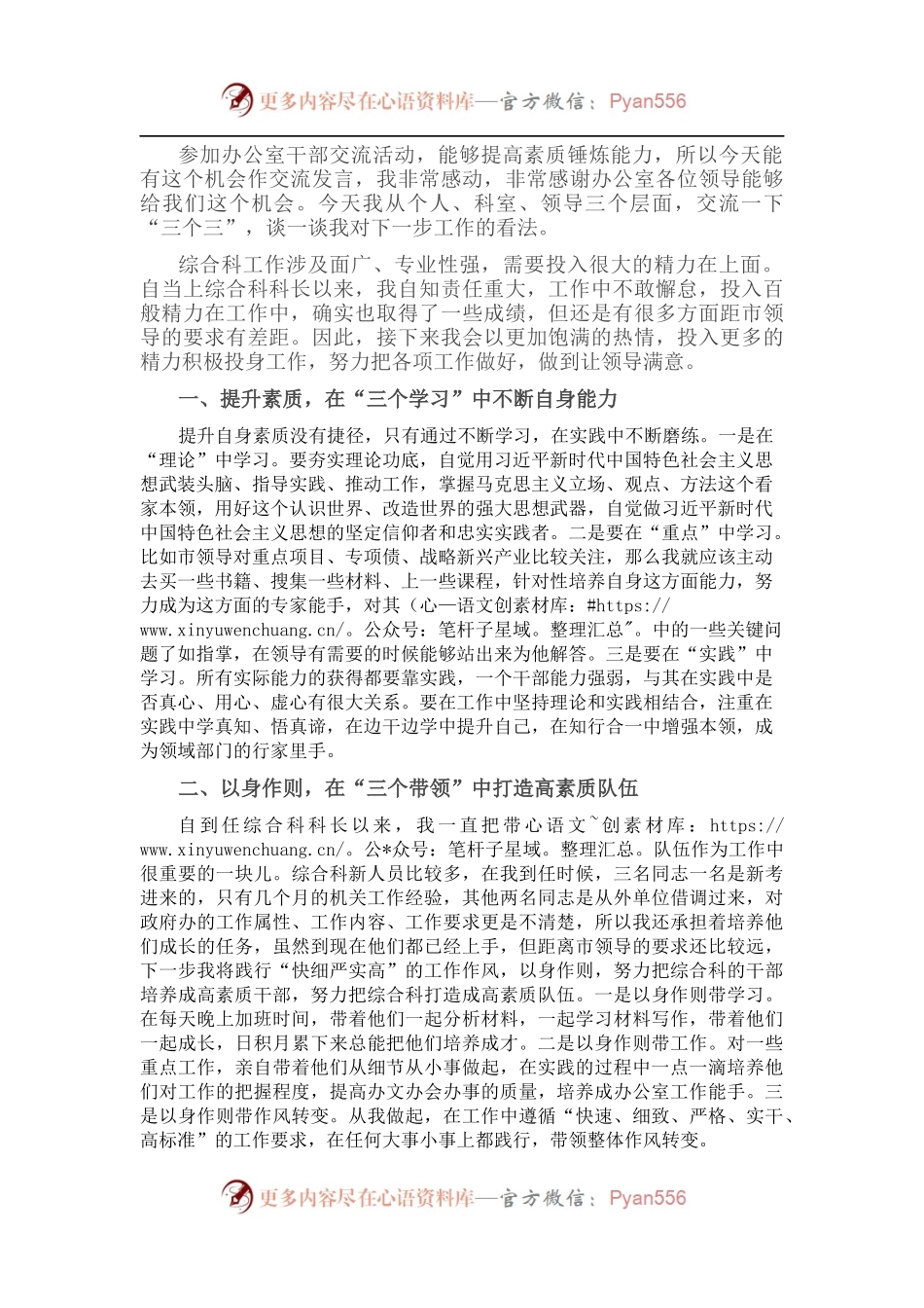 喜迎盛会座谈会的上发言材料：在“三个三”中，不断做好做优政府办工作.docx_第1页