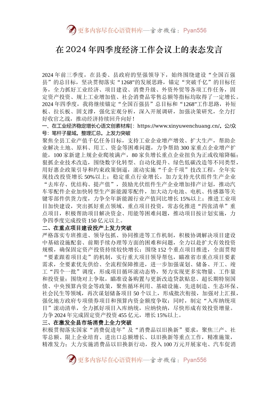 在2024年四季度经济工作会议上的表态发言.docx_第1页