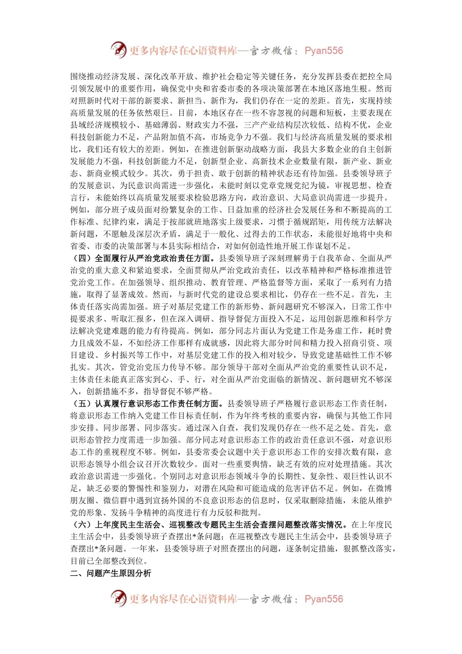县委领导班子2024年度民主生活会对照检查材料.docx_第2页