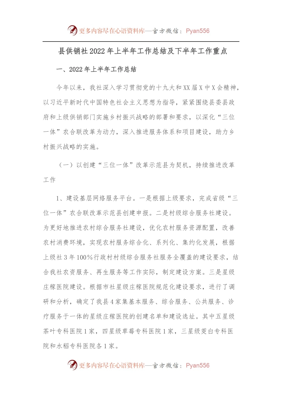 县供销社2022年上半年工作总结及下半年工作重点.docx_第1页