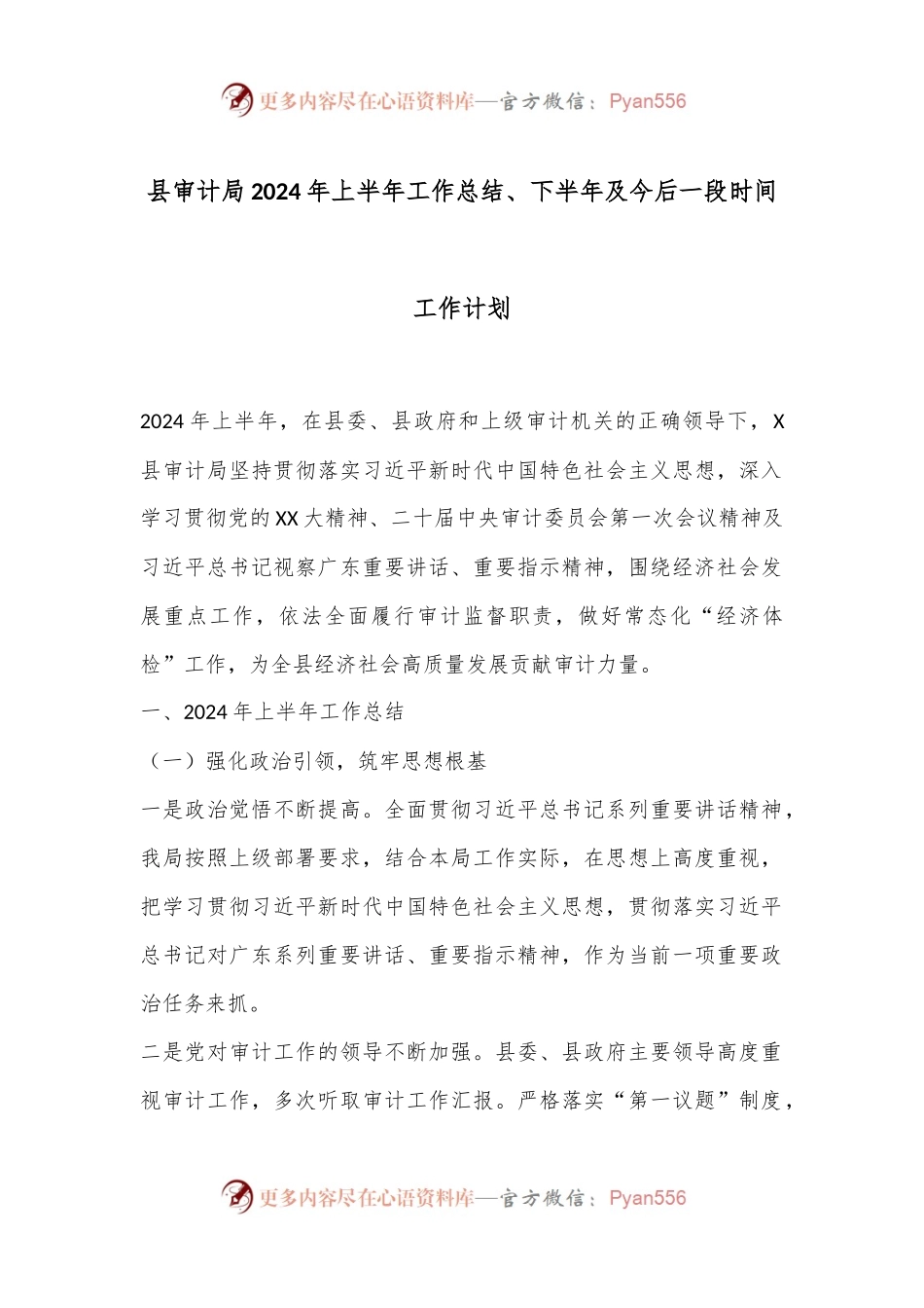 县审计局2024年上半年工作总结、下半年及今后一段时间工作计划.docx_第1页
