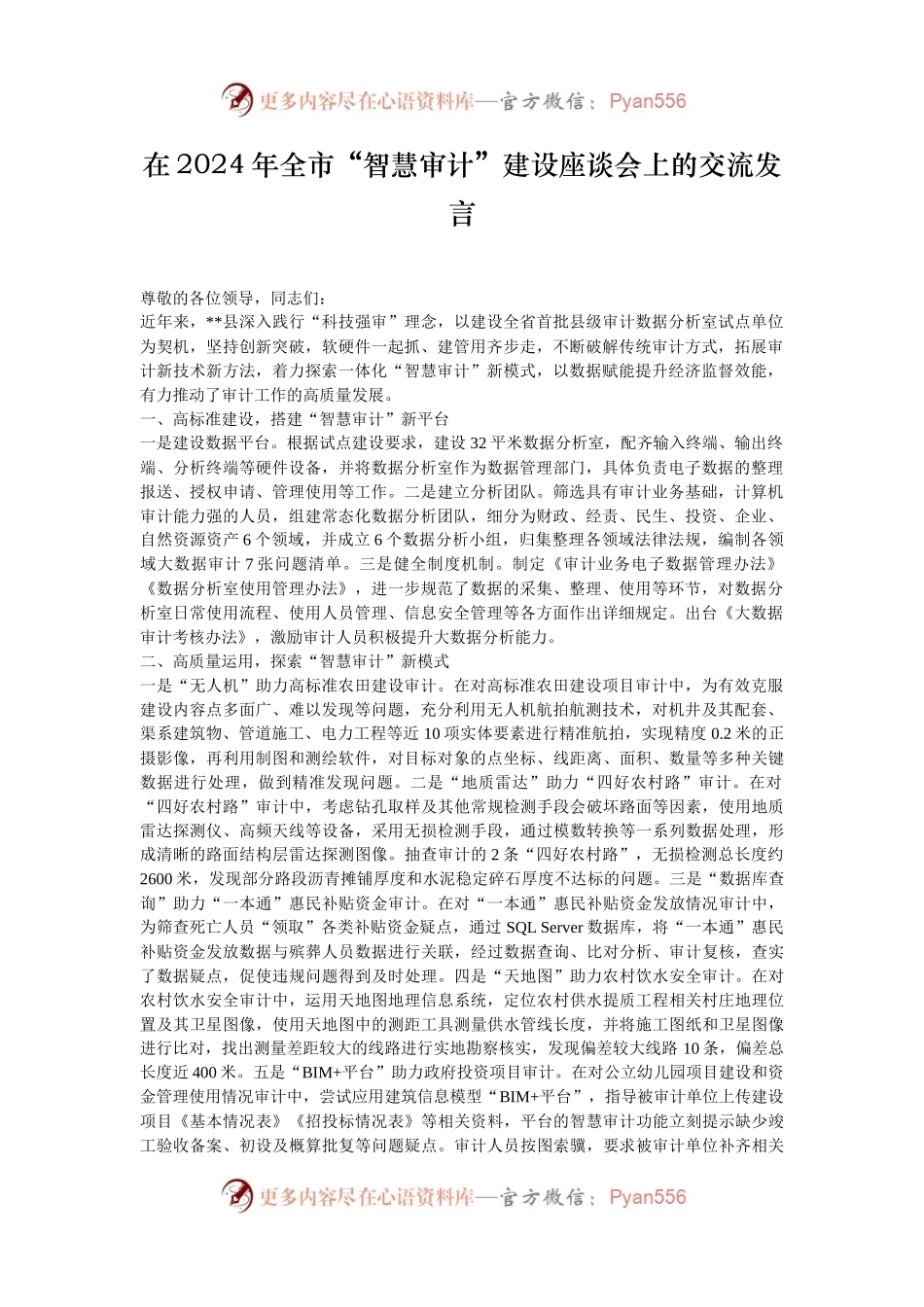 在2024年全市“智慧审计”建设座谈会上的交流发言.docx_第1页