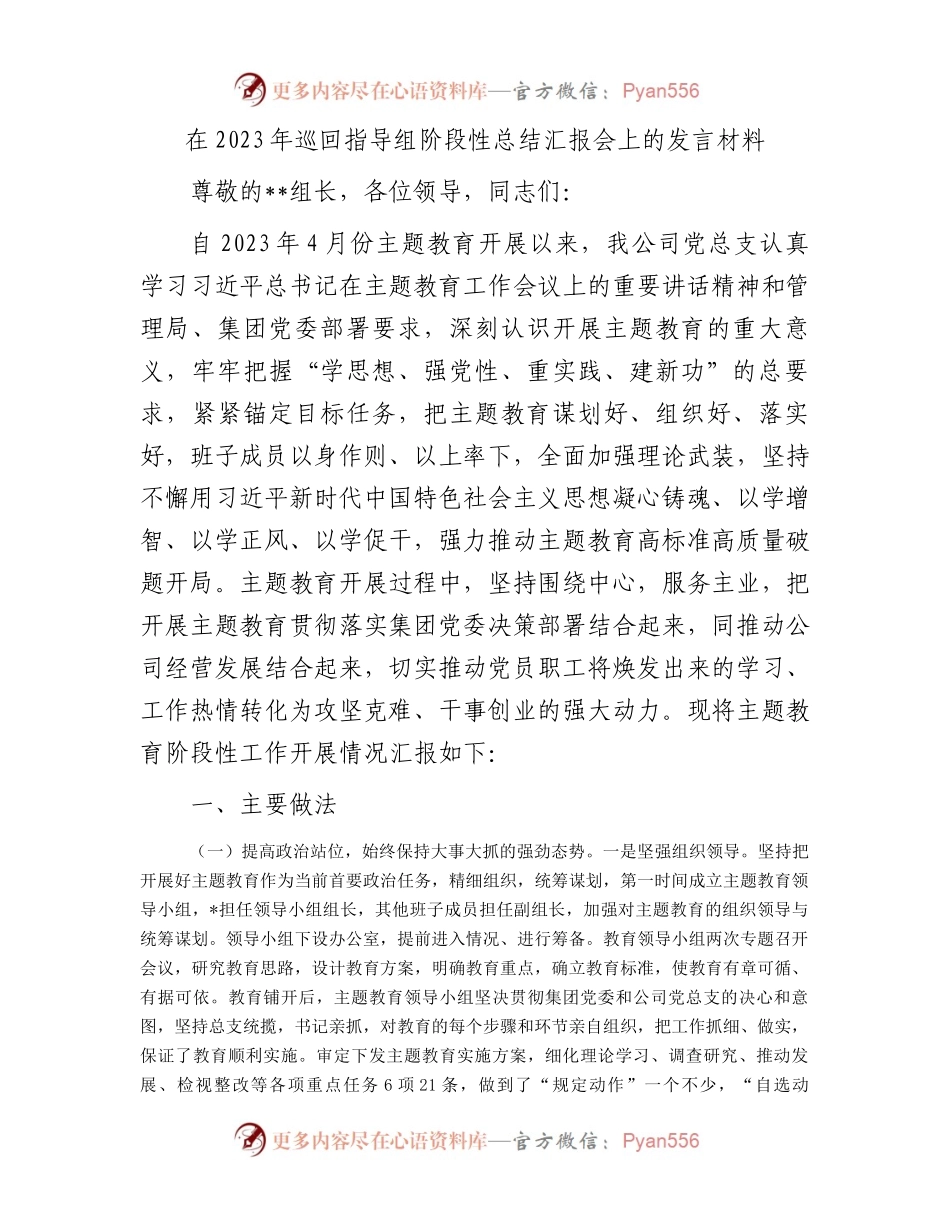 在2023年巡回指导组阶段性总结汇报会上的发言材料.docx_第1页