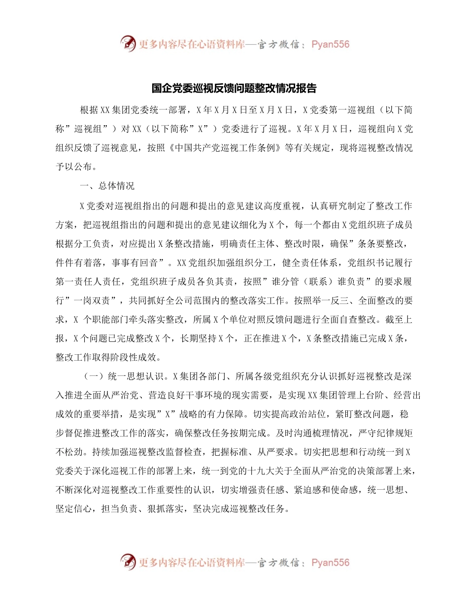 国企党委巡视反馈问题整改情况报告.docx_第1页