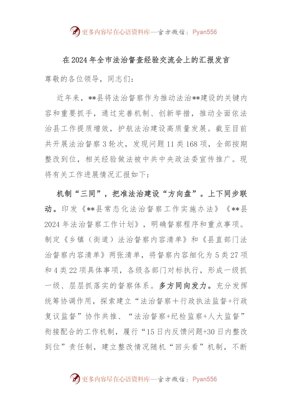 在2024年全市法治督查经验交流会上的汇报发言.docx_第1页