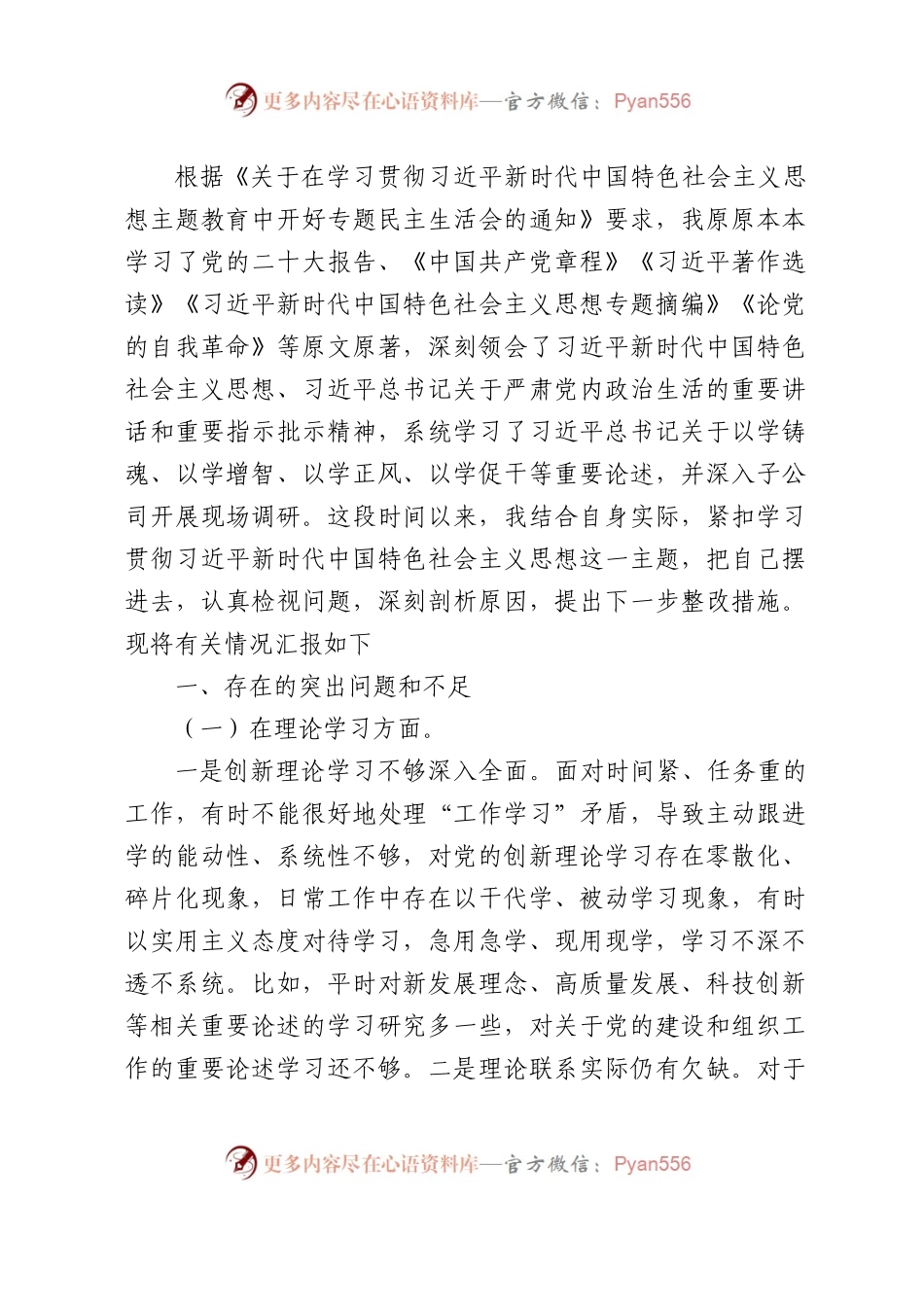 国企主题教育专题民主生活会个人对照检查3900字.docx_第1页
