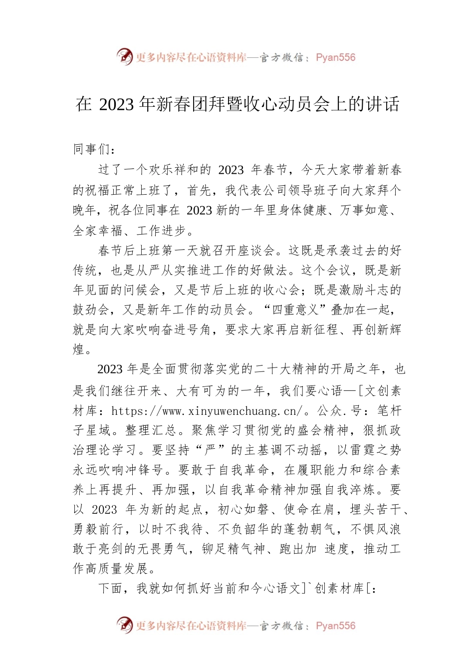 在2023年新春团拜暨收心动员会上的讲话.docx_第1页