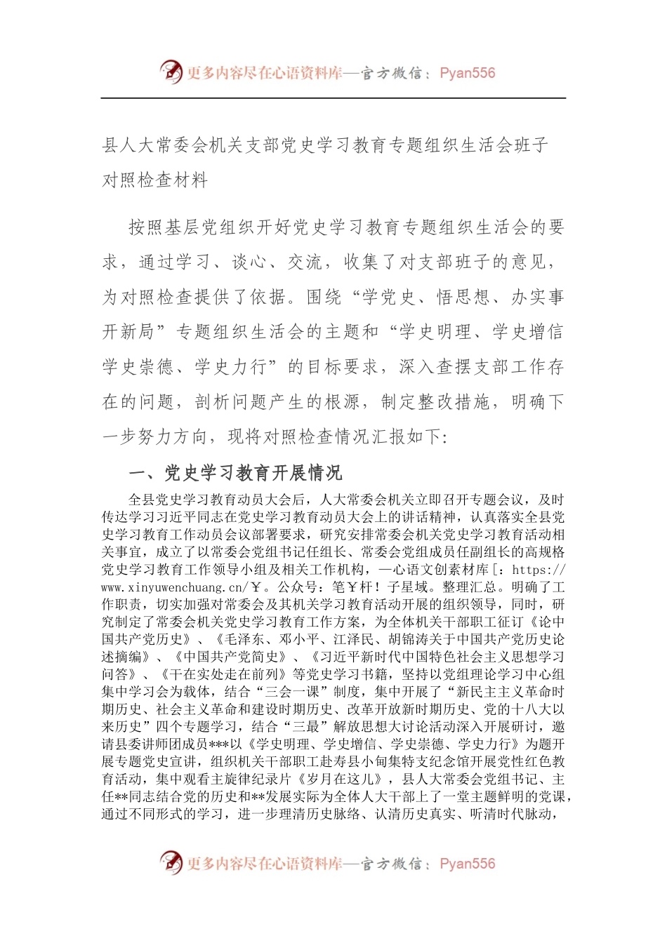 县人大常委会机关支部党史学习教育专题组织生活会班子对照检查材料（5）.docx_第1页