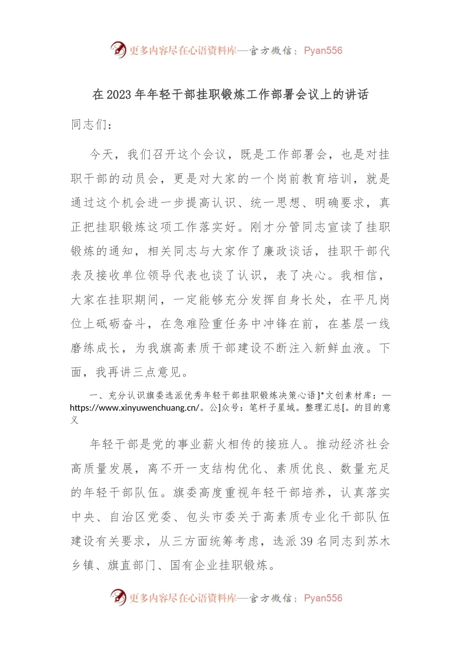 在2023年年轻干部挂职锻炼工作部署会议上的讲话.docx_第1页