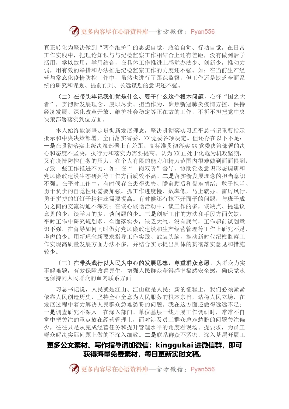 国企纪检干部党史学习教育专题民主生活会“五个带头”对照检查材料.docx_第2页