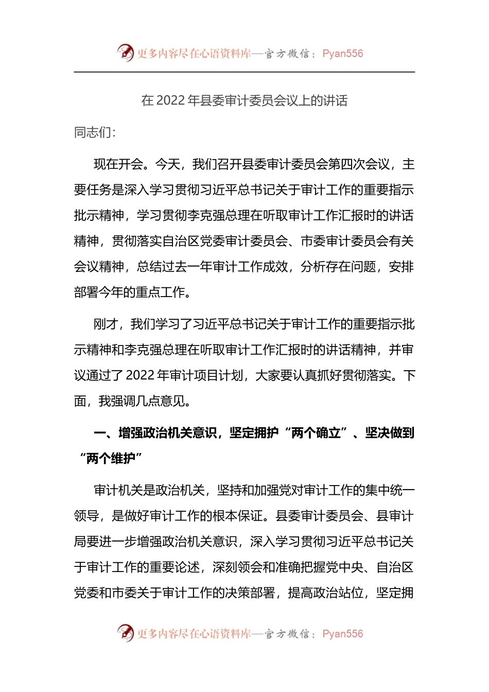 在2022年县委审计委员会议上的讲话.docx_第1页
