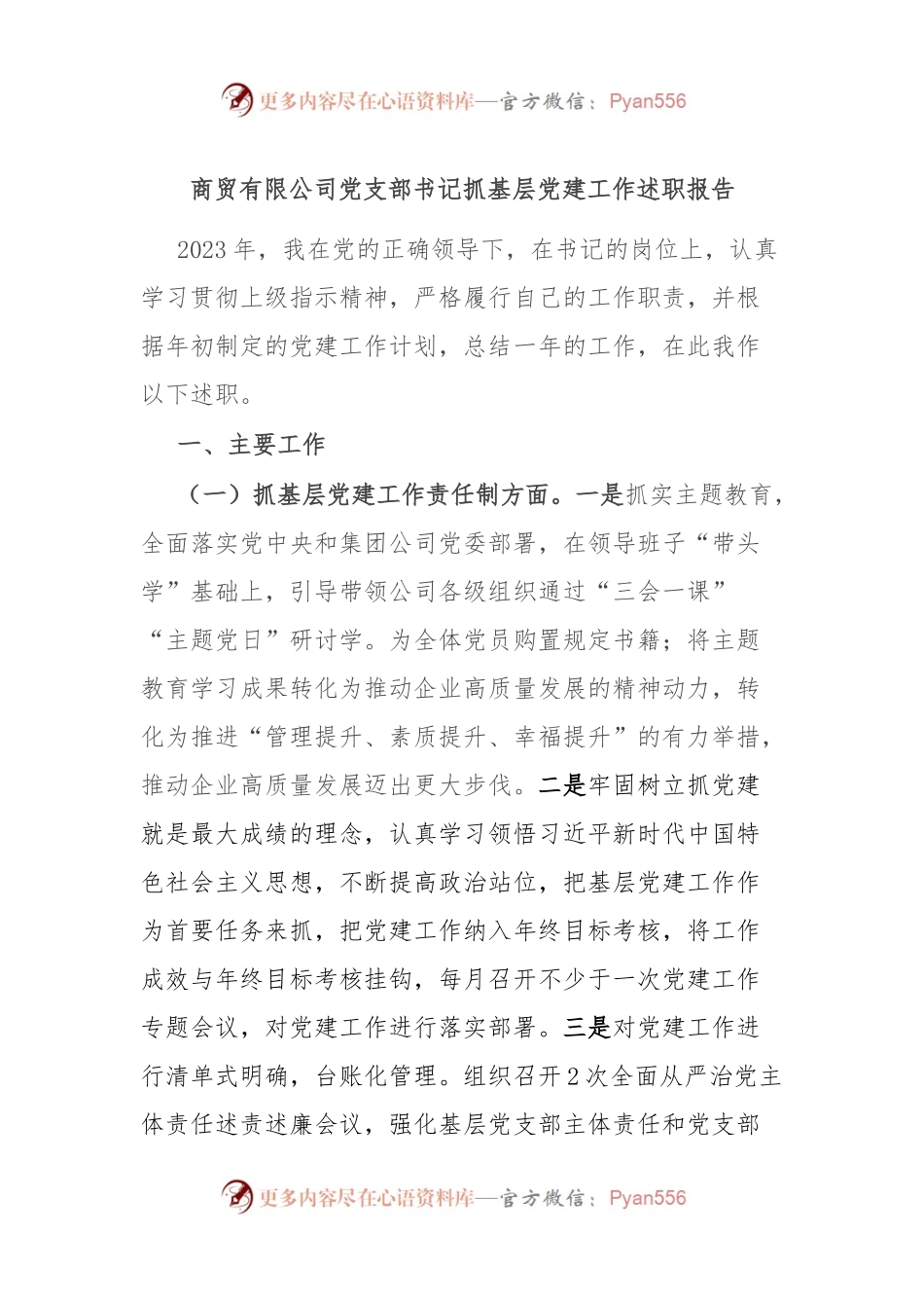 商贸有限公司党支部书记抓基层党建工作述职报告.docx_第1页