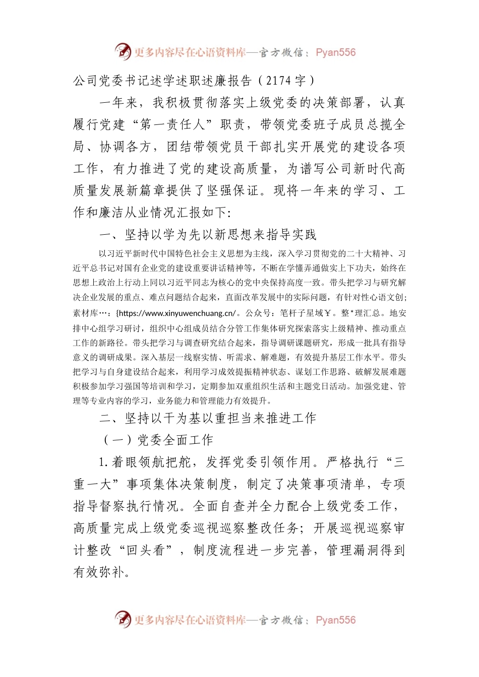 国企党委书记述学述职述廉报告.docx_第1页