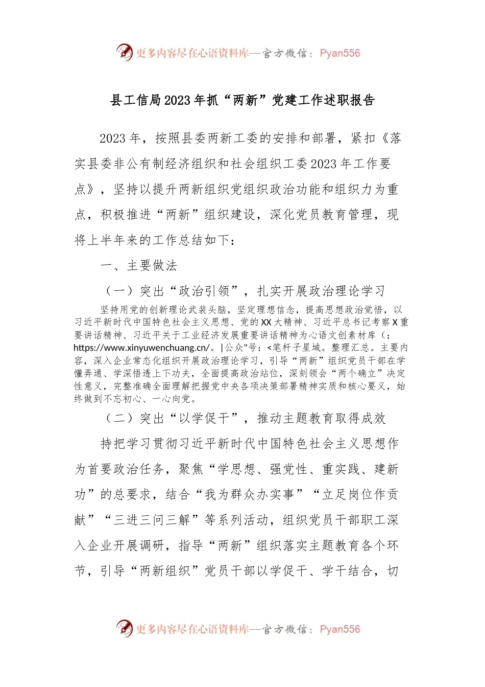 县工信局2023年抓“两新”党建工作述职报告.docx_第1页