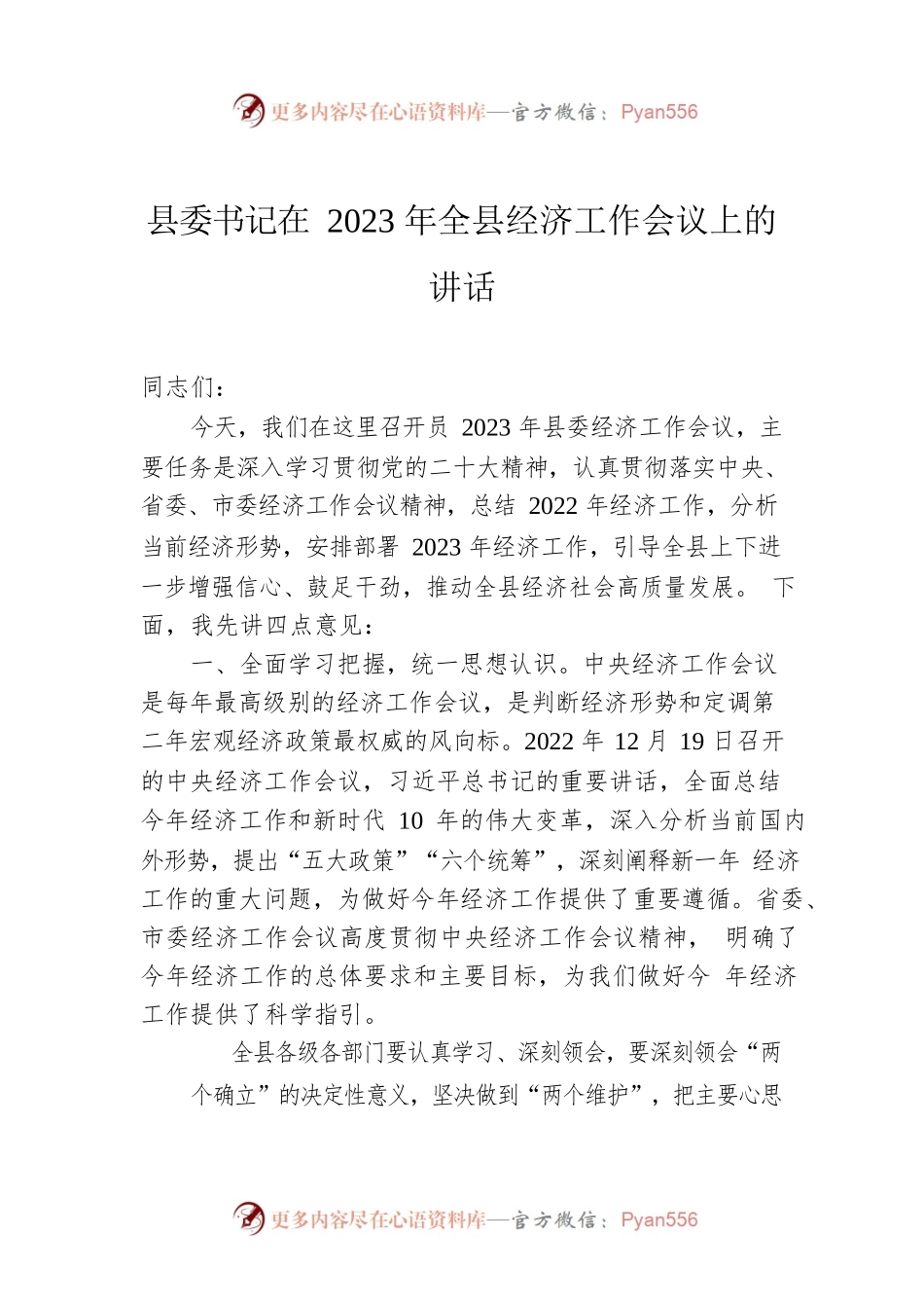 县委书记在2023年全县经济工作会议上的讲话.docx_第1页
