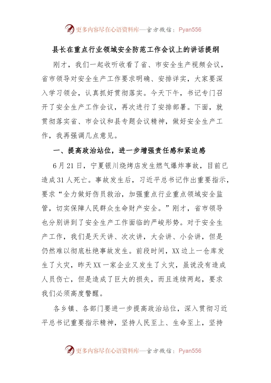 县长在重点行业领域安全防范工作会议上的讲话提纲.docx_第1页