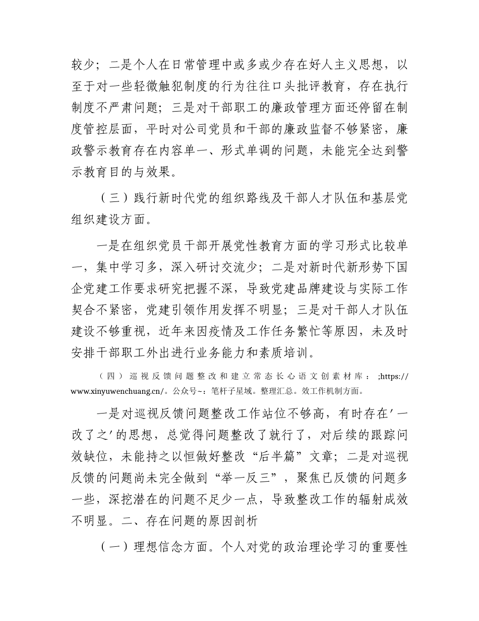 国企公司巡视（巡察）整改专题民主生活会个人对照检查发言2000字.docx_第2页