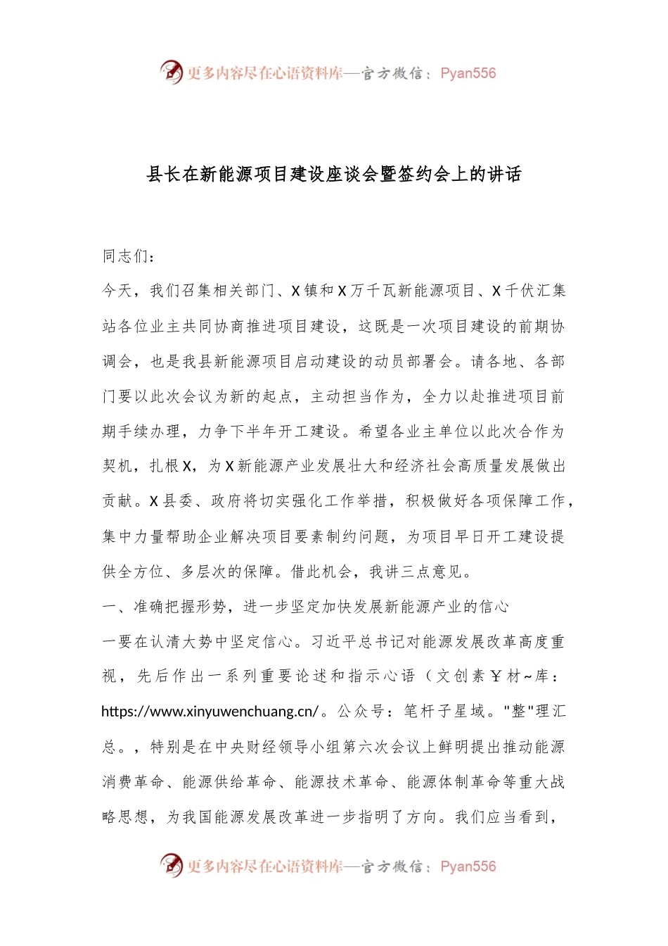 县长在新能源项目建设座谈会暨签约会上的讲话.docx_第1页