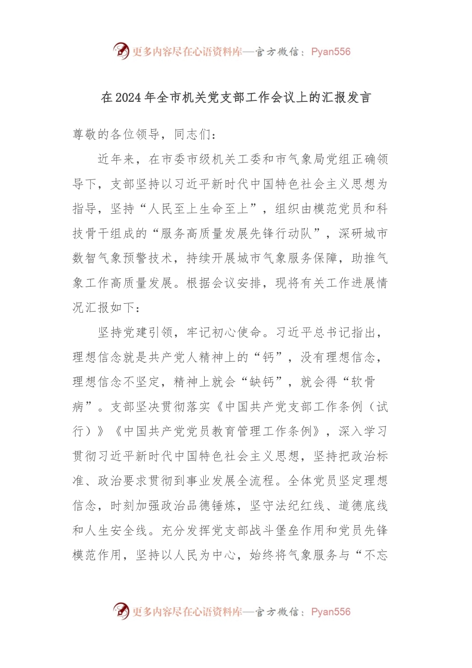 在2024年全市机关党支部工作会议上的汇报发言稿.docx_第1页