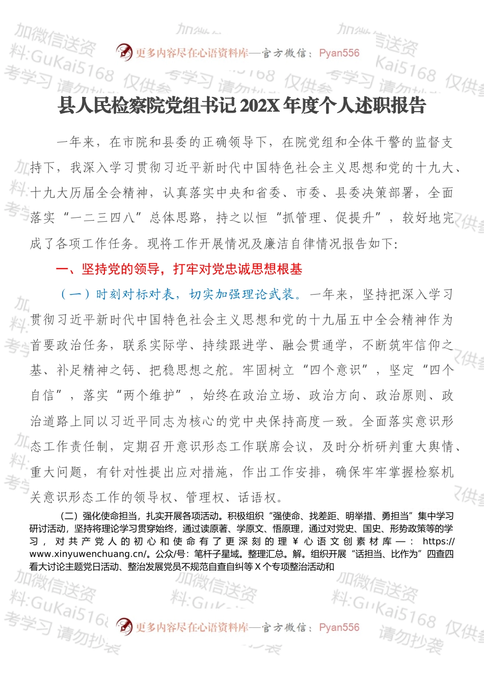 县人民检察院党组书记202X年度个人述职报告.docx_第1页