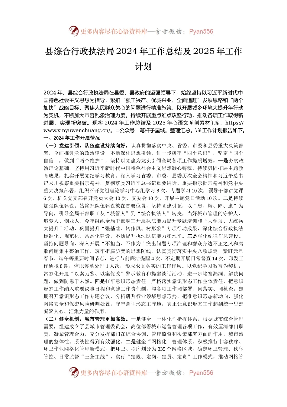 县综合行政执法局2024年工作总结及2025年工作计划.docx_第1页