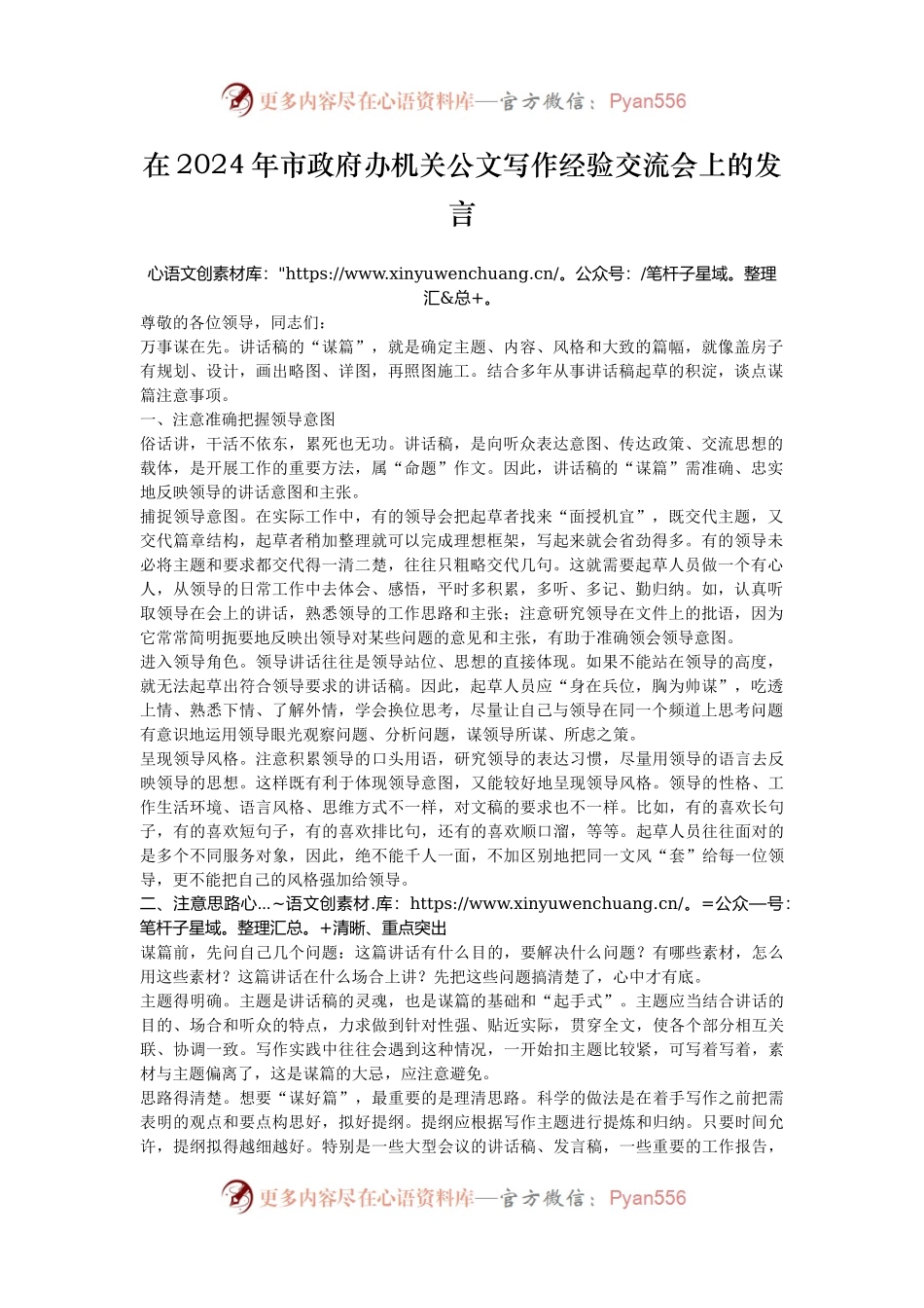 在2024年市政府办机关公文写作经验交流会上的发言.docx_第1页