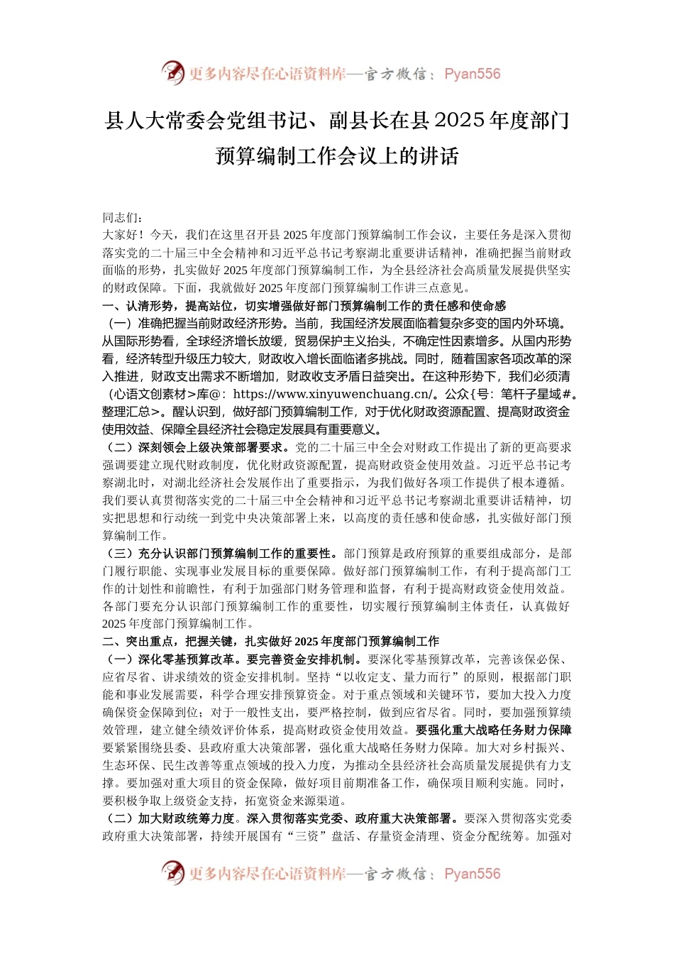 县人大常委会党组书记、副县长在县2025年度部门预算编制工作会议上的讲话.docx_第1页