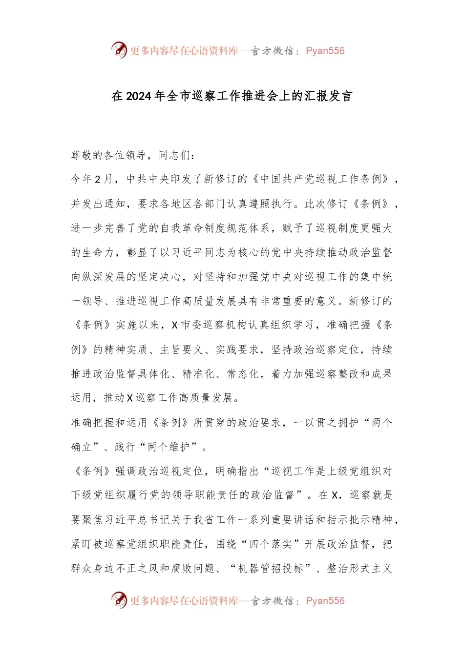 在2024年全市巡察工作推进会上的汇报发言.docx_第1页