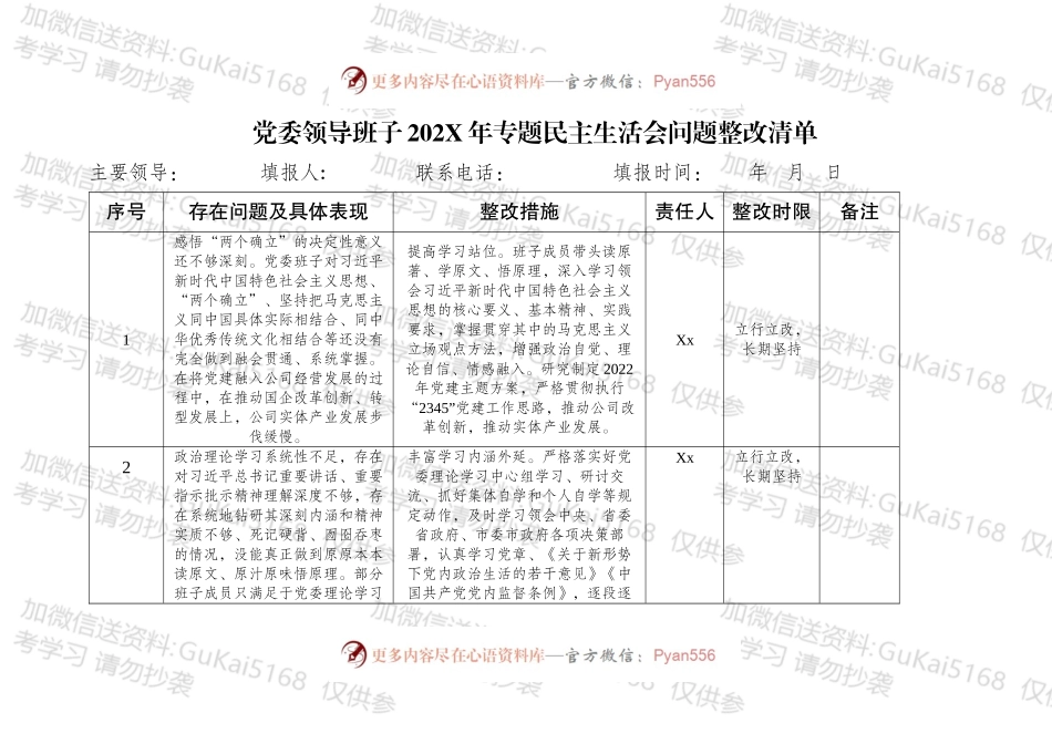 国企党委领导班子202X年专题民主生活会问题整改清单.docx_第1页