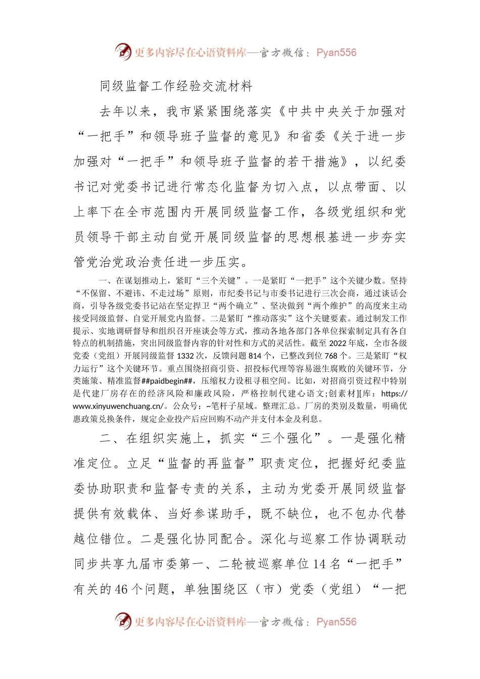 同级监督工作经验交流材料.docx_第1页