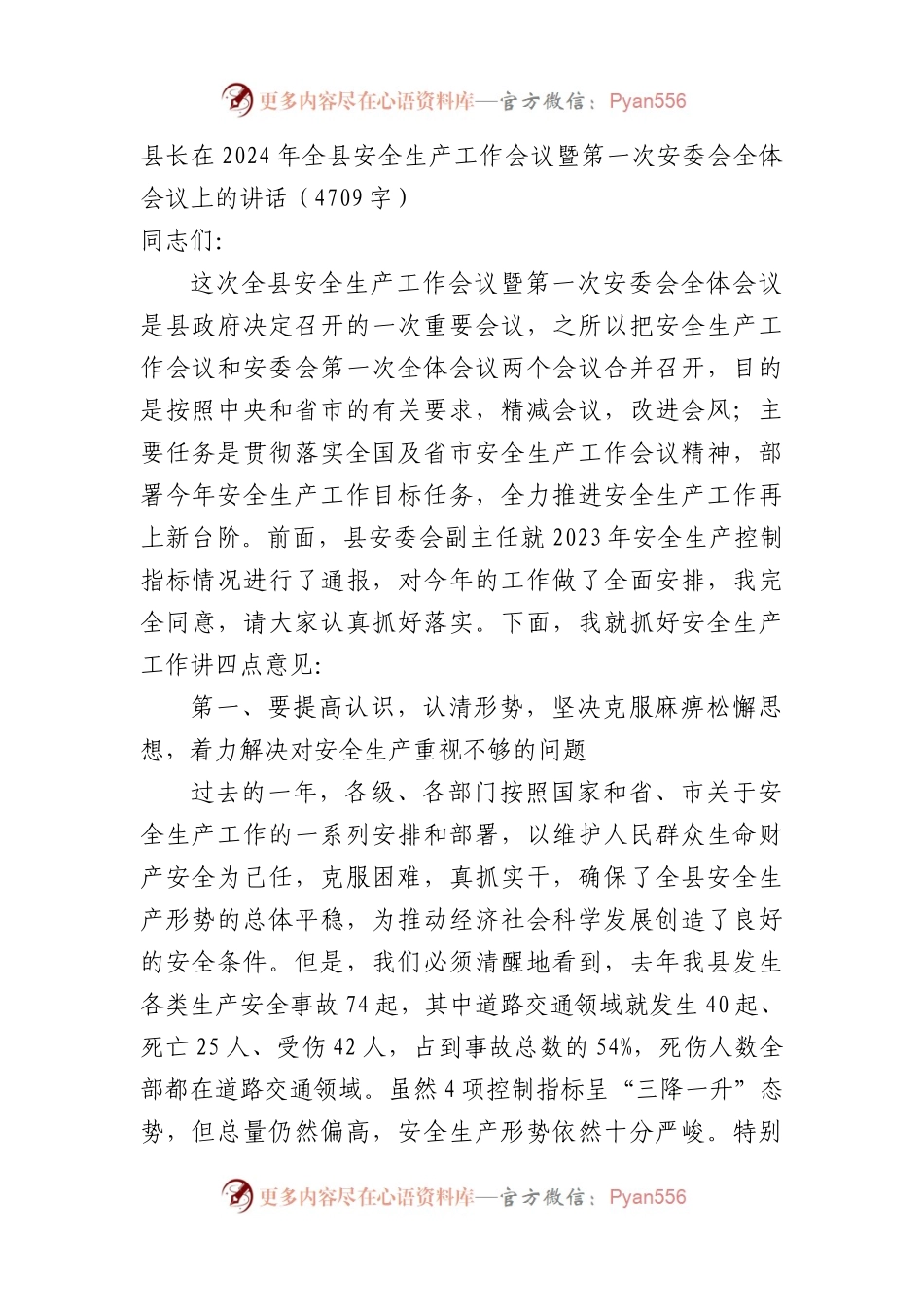 县长在2024年全县安全生产工作会议暨第一次安委会全体会议上的讲话.docx_第1页