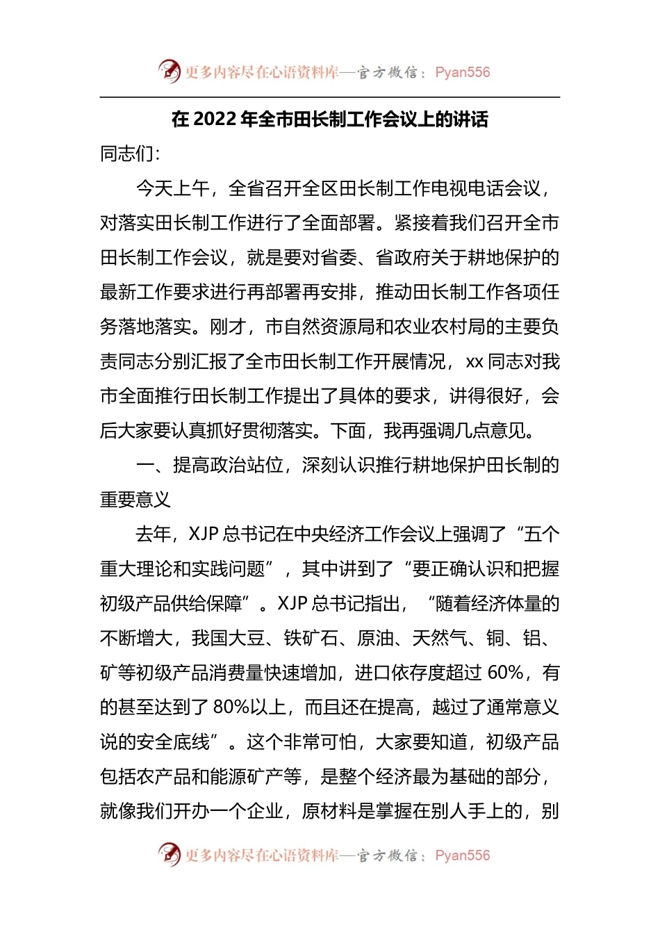 在2022年全市田长制工作会议上的讲话[2].docx_第1页