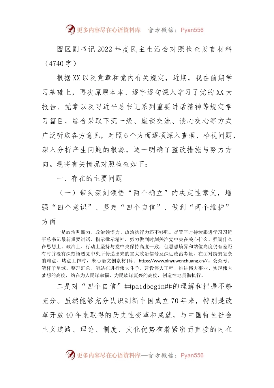园区副书记2022年度民主生活会对照检查发言材料.docx_第1页