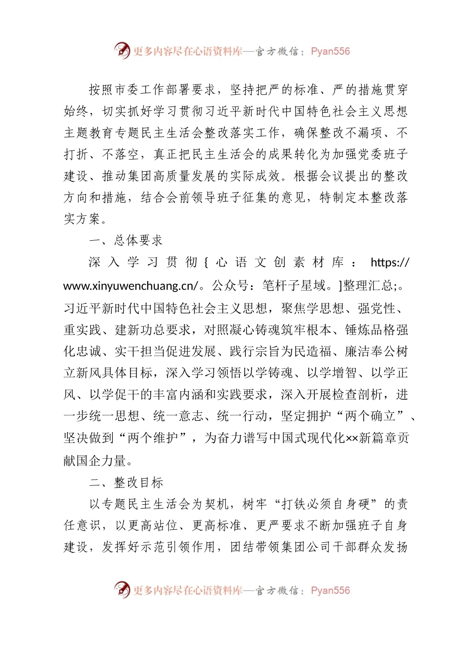 国企主题教育专题民主生活会整改落实方案3300字.docx_第1页