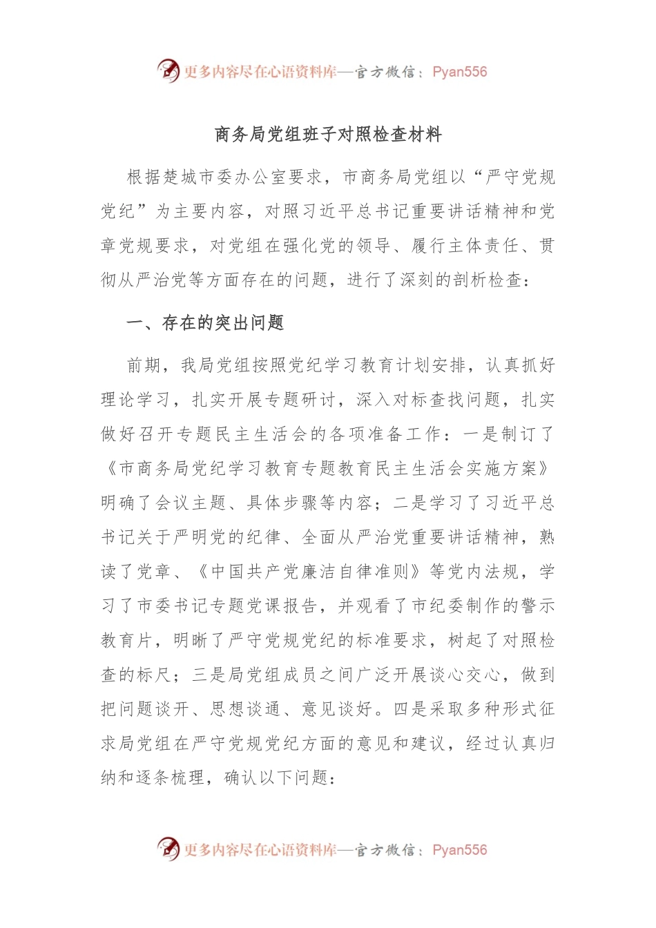 商务局党组班子对照检查材料.docx_第1页