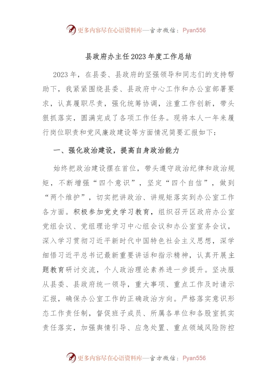 县政府办主任2023年度工作总结.docx_第1页