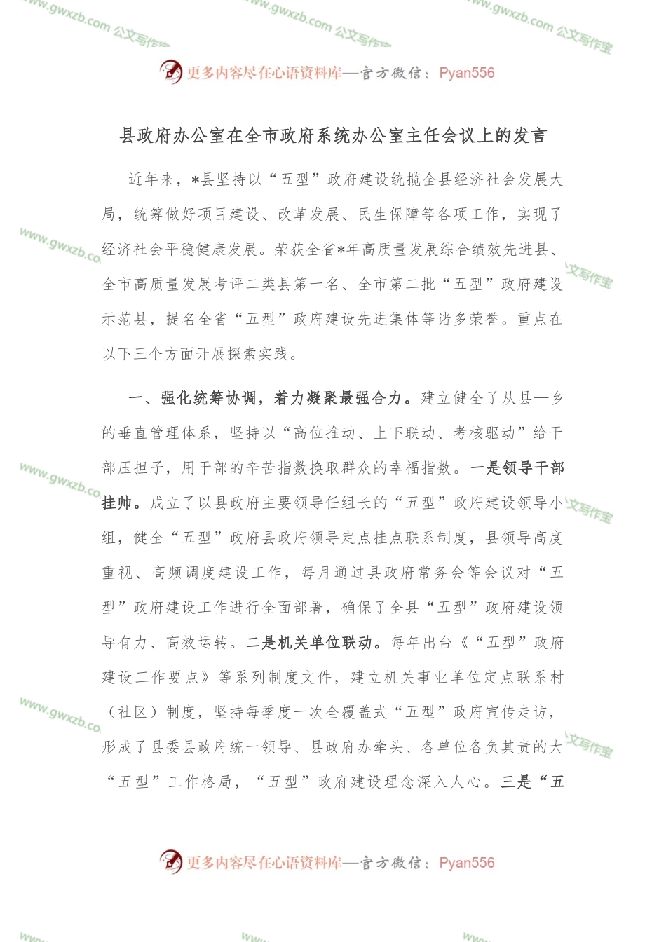 县政府办公室在全市政府系统办公室主任会议上的发言.docx_第1页