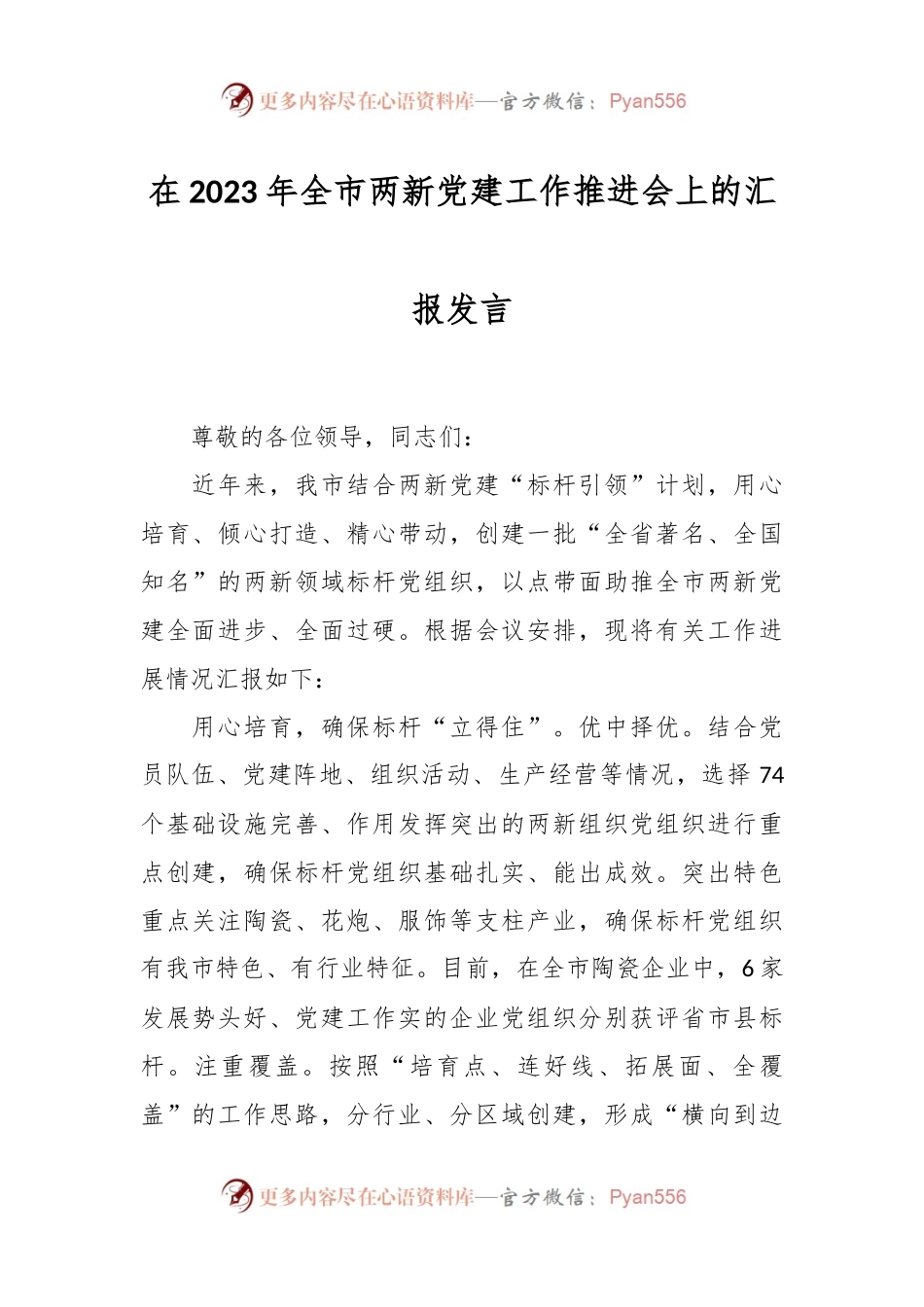 在2023年全市两新党建工作推进会上的汇报发言.docx_第1页