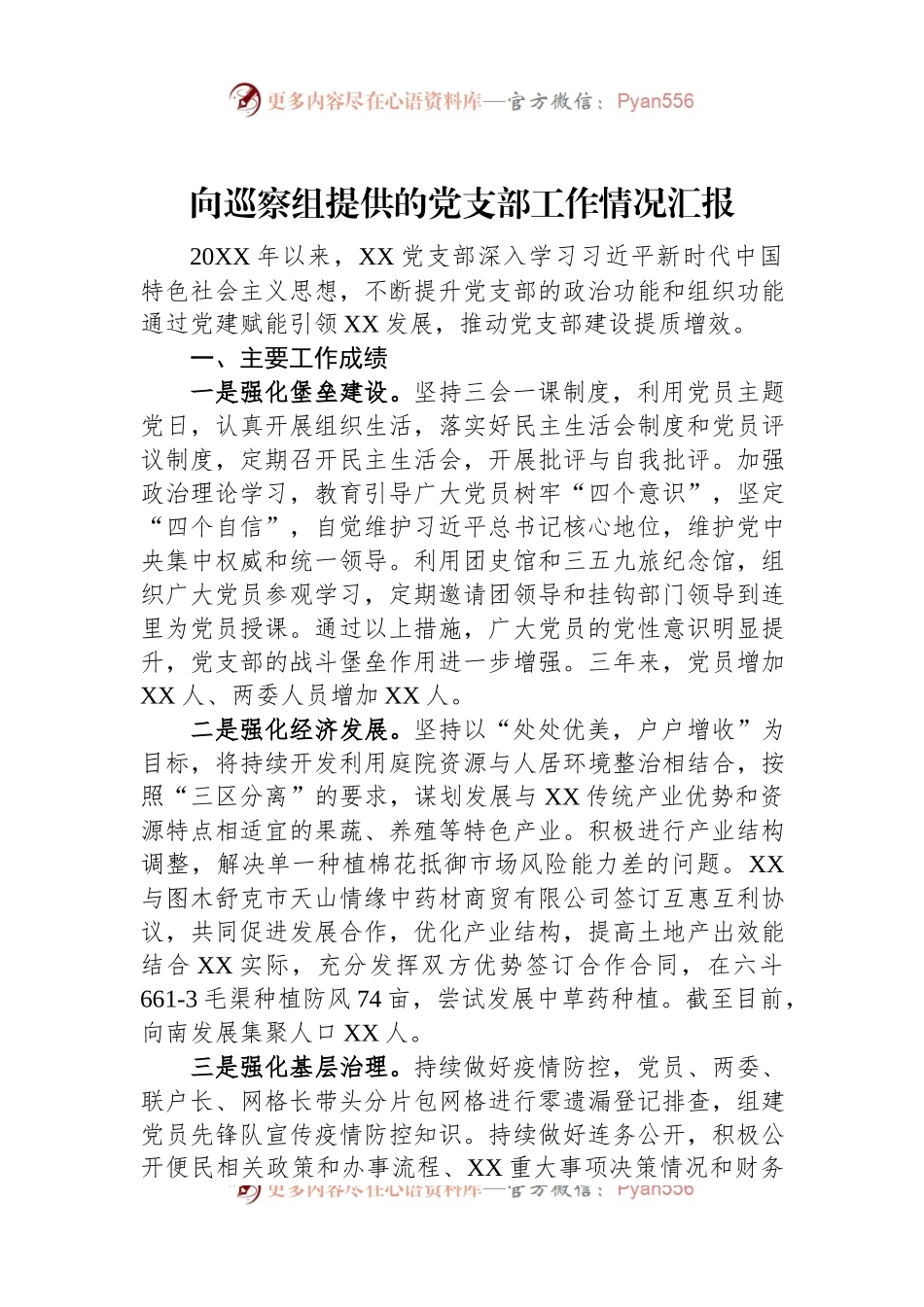 向巡察组提供的党支部工作情况汇报.docx_第1页