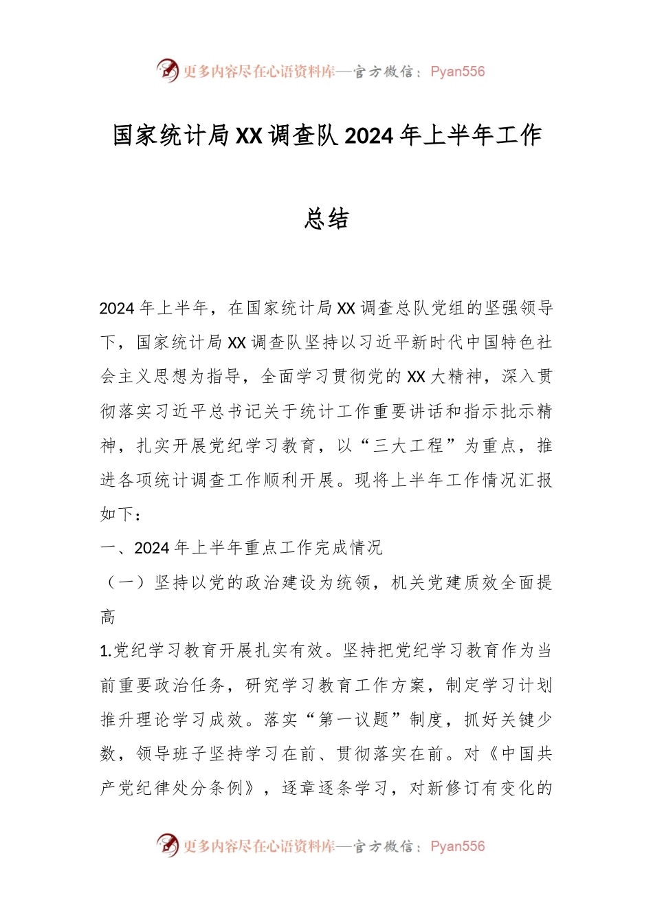 国家统计局XX调查队2024年上半年工作总结.docx_第1页