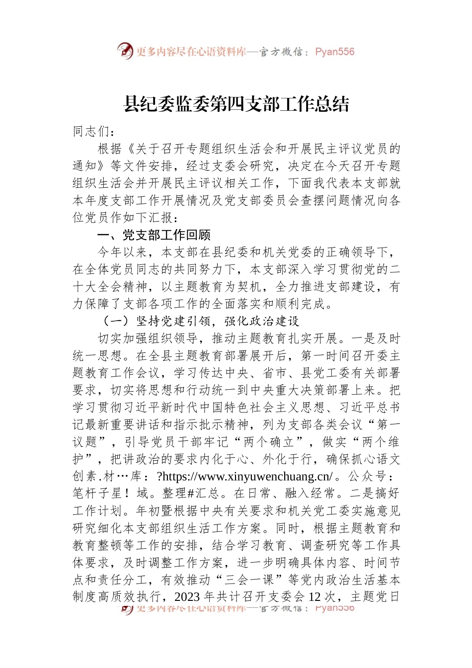 县纪委监委第四支部工作总结.docx_第1页
