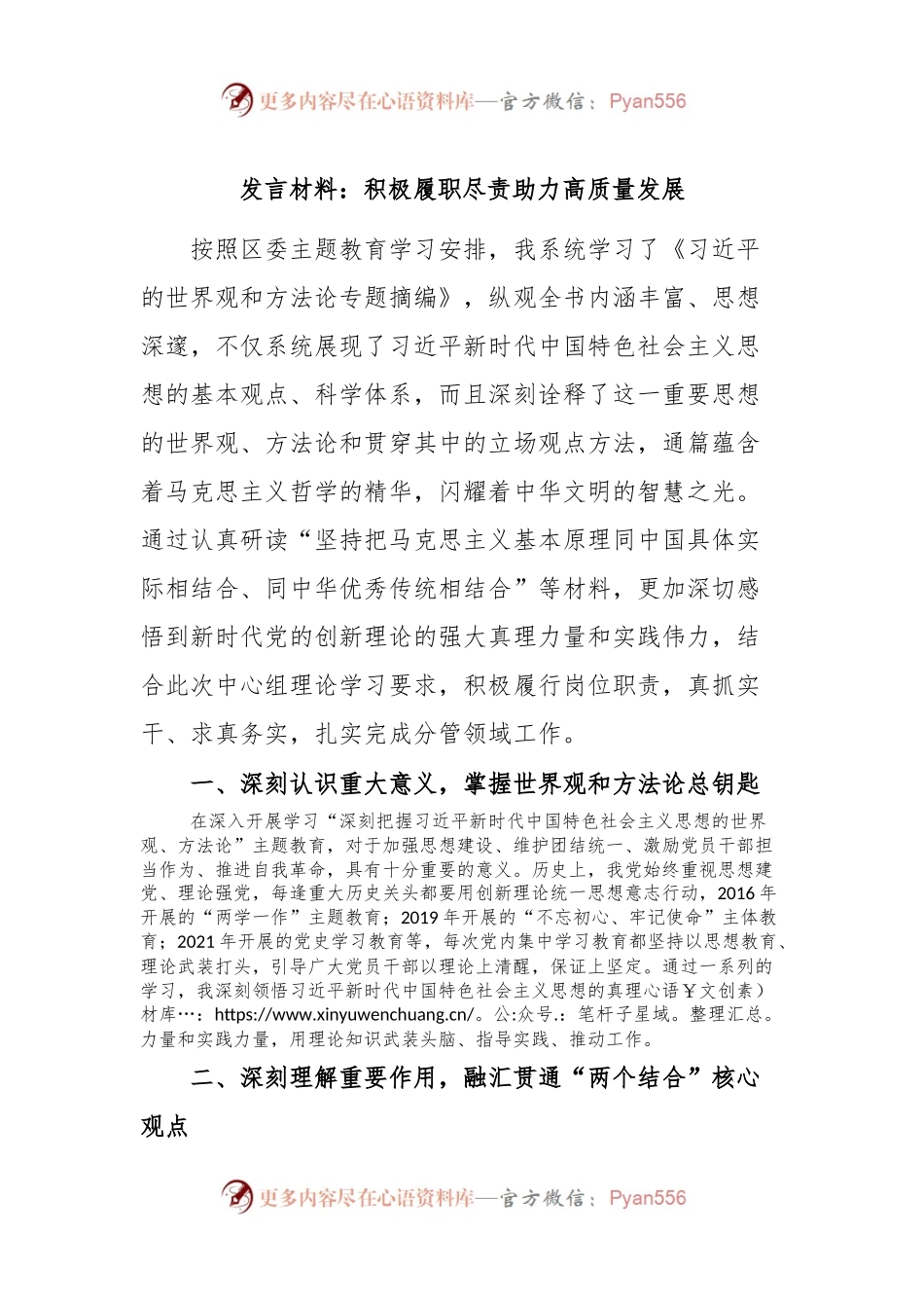 发言稿材料：积极履职尽责 助力高质量发展.docx_第1页