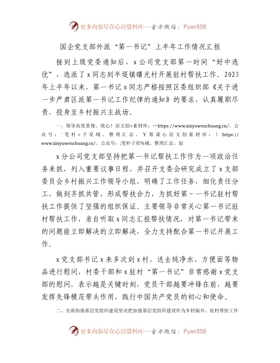国企公司党支部外派“第一书记”上半年工作总结汇报.docx_第1页
