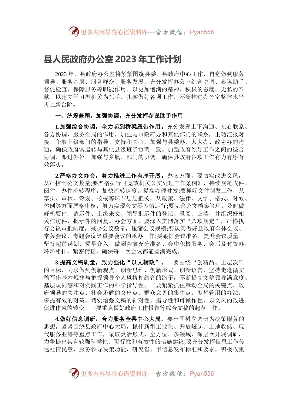 县人民政府办公室2023年工作计划.docx_第1页