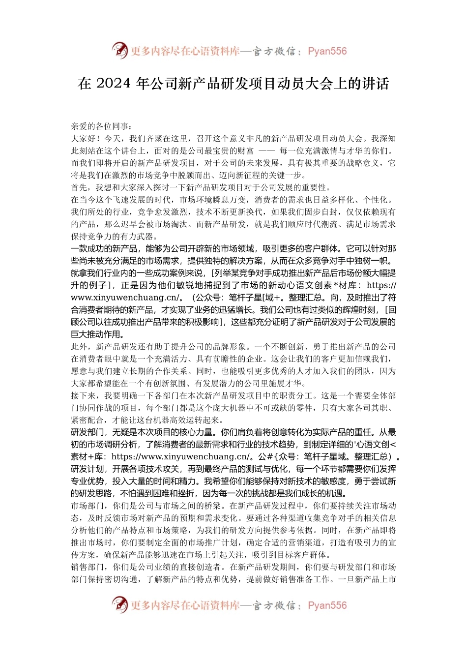 在 2024 年公司新产品研发项目动员大会上的讲话.docx_第1页