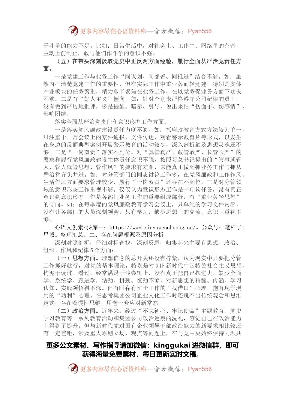 国企党委宣传委员2021年专题民主生活会个人发言提纲（五个带头）.docx_第2页