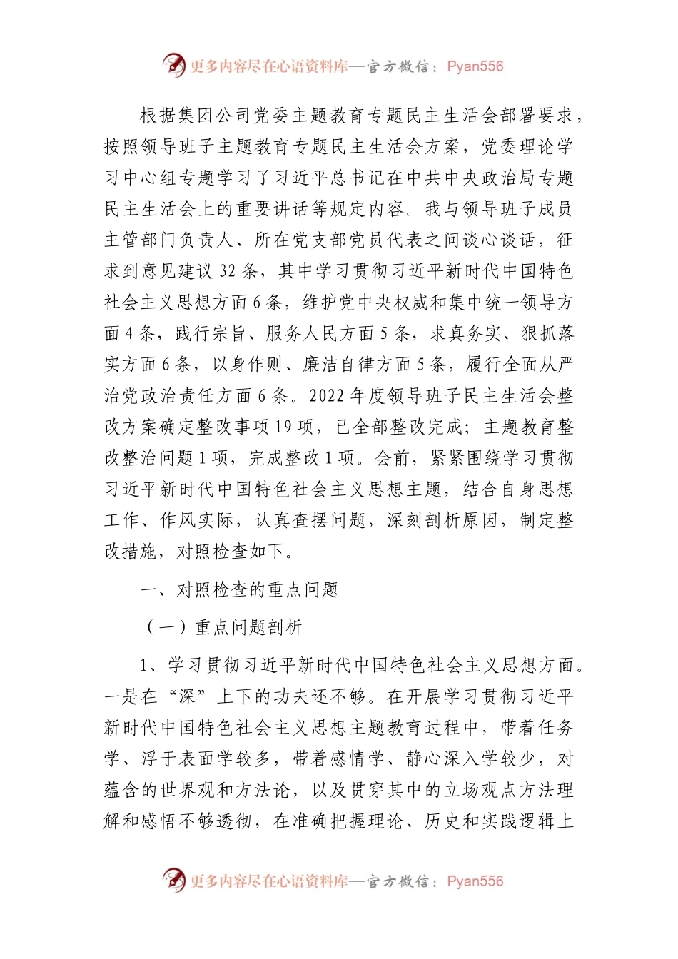 国企主题教育专题民主生活会个人对照检查（践行宗旨等6个方面）.docx_第1页
