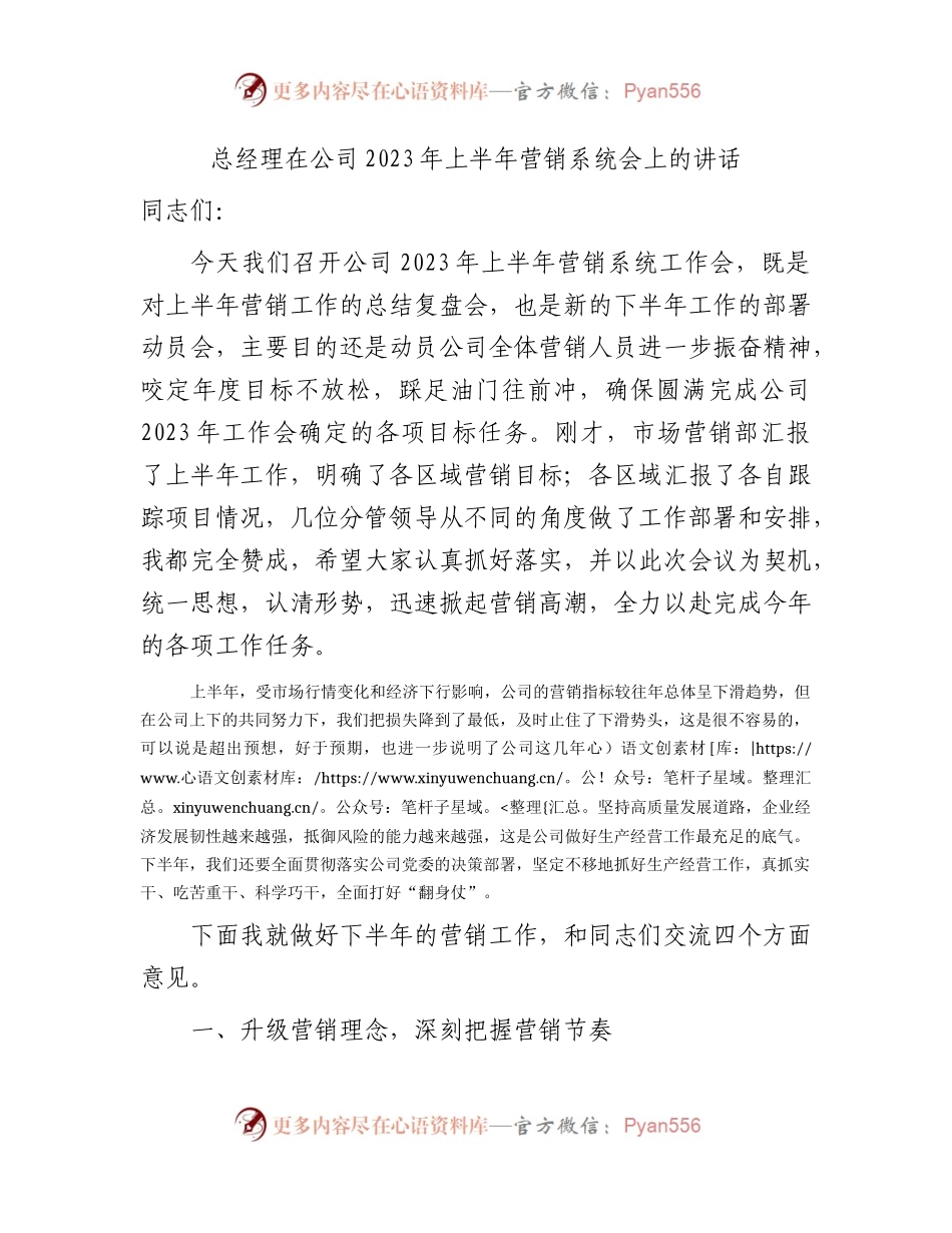 国企2023年上半年营销系统会上的讲话.docx_第1页